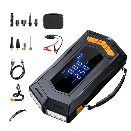 Booster Pack/Jump Starter, With Auto-Stop Digital Air Compressor, 12,000mAh- شاحن محمول بقوة 12 فولت، بطارية تشغيل، وكشاف و نافخ اطارات