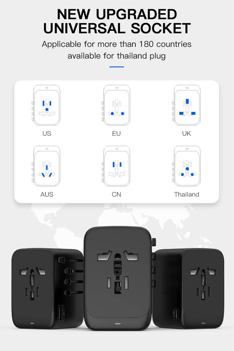65W - All in one worldwide travel adapter - محول السفر سريع الشحن لجميع دول العالم