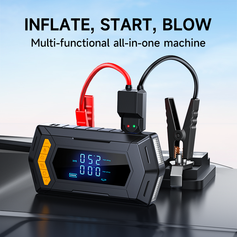 Booster Pack/Jump Starter, With Auto-Stop Digital Air Compressor, 2400 Peak Amp, 16,000mAh- شاحن محمول بقوة 12 فولت، بطارية تشغيل، وكشاف و نافخ اطارات