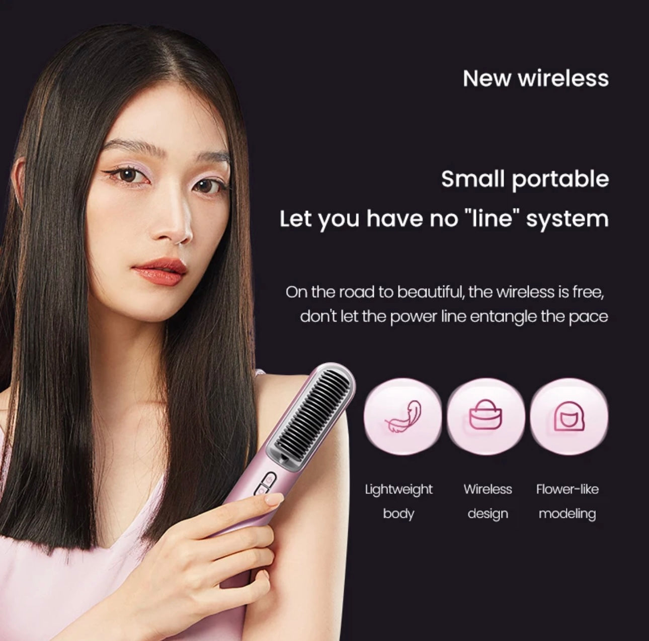 Portable cordless Hair Straightener Brush - فرشاة شعر ذكية تعمل بالشحن بتقنية الايونات