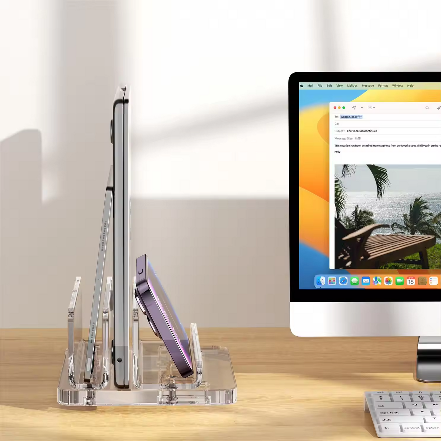 Sleek Laptop Stand: Keyboard Storage, Phone Holder - حامل للابتوب و للهاتف - تصميم ثلاثي الطبقات