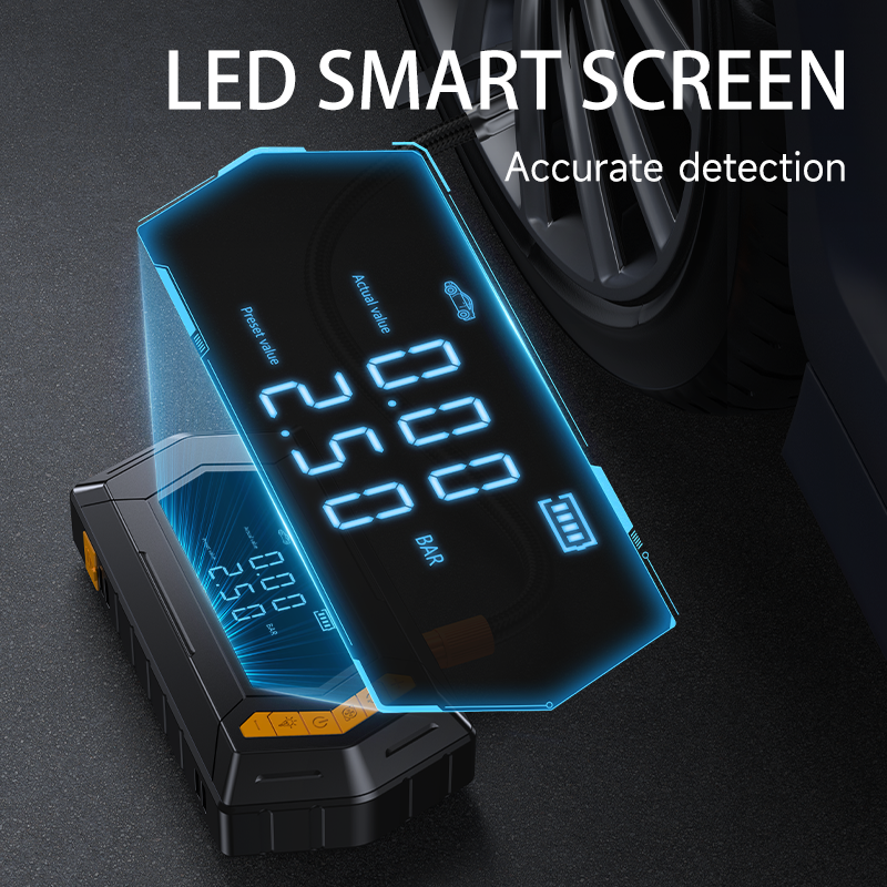 Booster Pack/Jump Starter, With Auto-Stop Digital Air Compressor, 2400 Peak Amp, 16,000mAh- شاحن محمول بقوة 12 فولت، بطارية تشغيل، وكشاف و نافخ اطارات