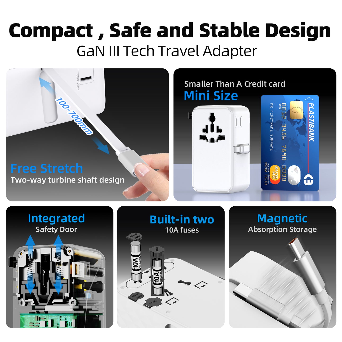 🌍2AC 100W - All in one worldwide travel adapter -  محول السفر العالمي سريع الشحن بكابل