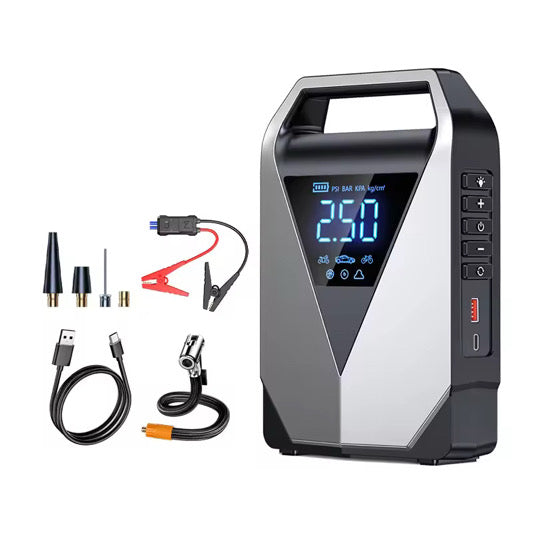 Booster Pack/Jump Starter, With Auto-Stop Digital Air Compressor, 2000 Peak Amp, 14800mAh- شاحن محمول بقوة 12 فولت، بطارية تشغيل، وكشاف و نافخ اطارات