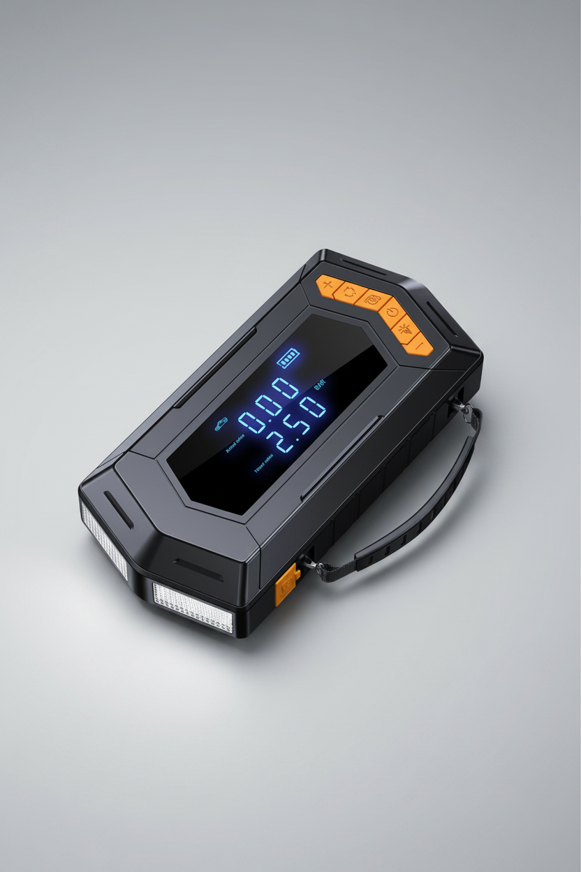 Booster Pack/Jump Starter, With Auto-Stop Digital Air Compressor, 12,000mAh- شاحن محمول بقوة 12 فولت، بطارية تشغيل، وكشاف و نافخ اطارات