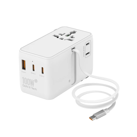 🌍2AC 100W - All in one worldwide travel adapter -  محول السفر العالمي سريع الشحن بكابل