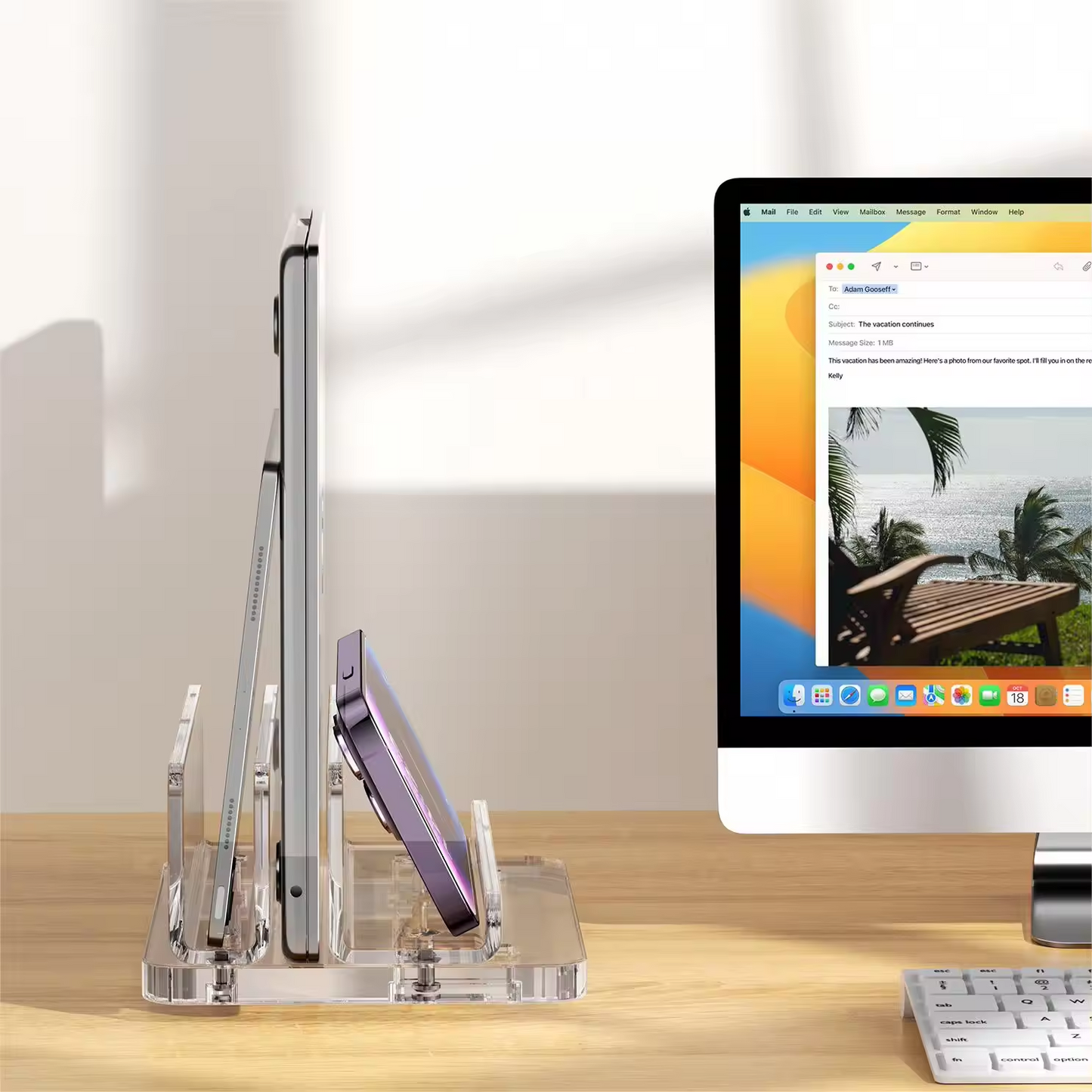 Sleek Laptop Stand: Keyboard Storage, Phone Holder  - حامل للابتوب و للهاتف - تصميم ثلاثي الطبقات