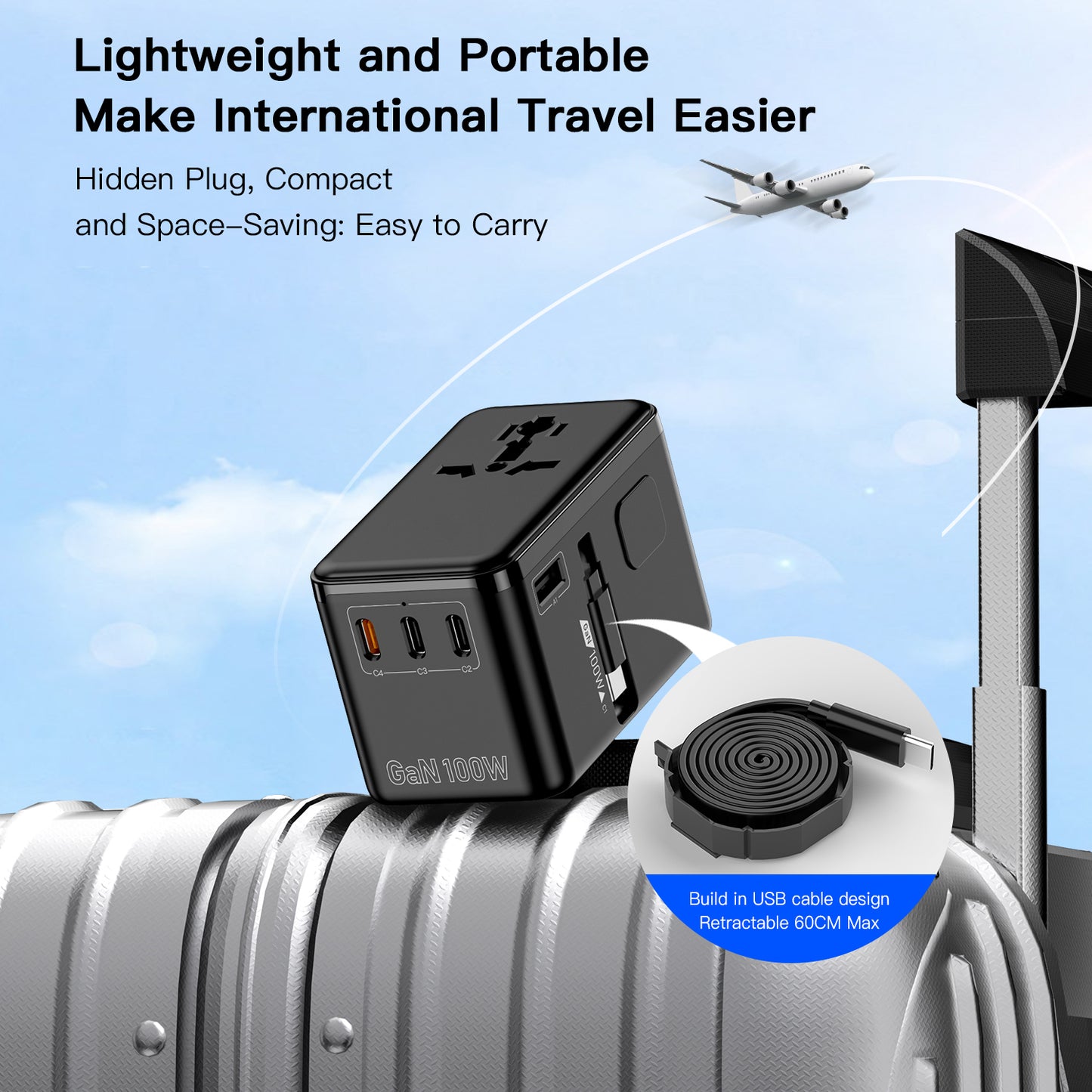 W100 محول السفر العالمي | Universal Travel Adapter — All-in-One, Fast Charging